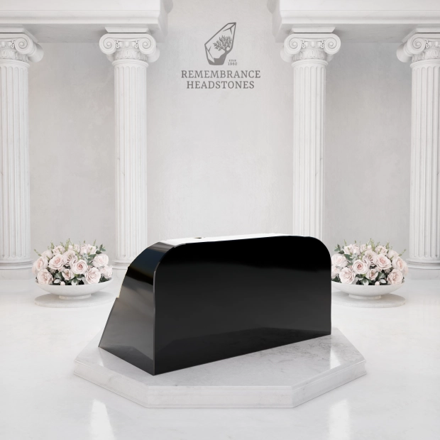 Luxury Slant Granite Headstone with Sculpted Vine & Cross