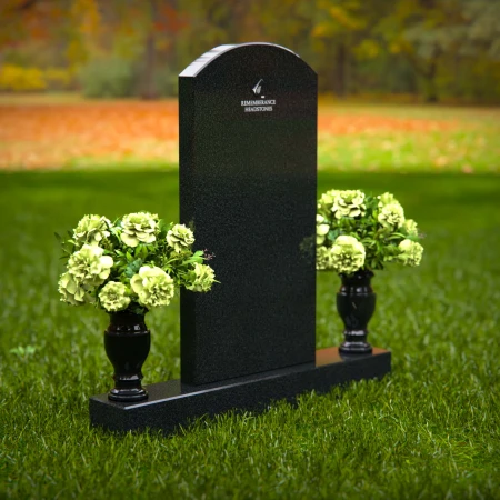 1255 - Timeless Granite Headstone with Polished Finish and Floral Vase Accents – A Perfect Memorial Tribute - 52