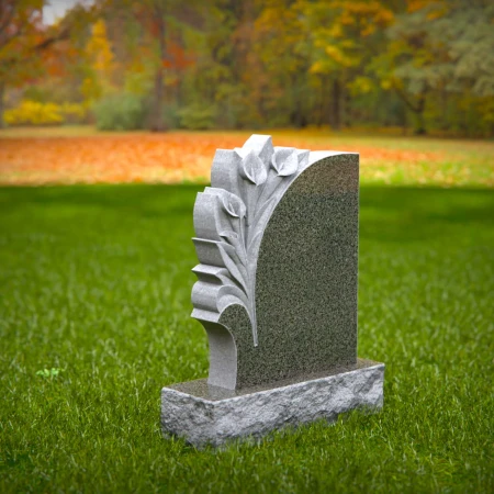 1475 - Granite Headstone with Elegant Floral Carving - 7