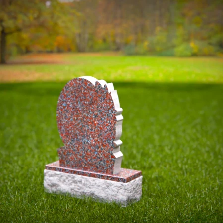 1550 - Oval Red Granite Headstone with Floral Engraving - 6