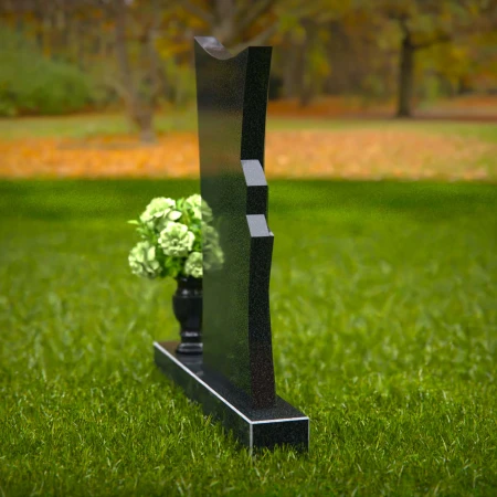 1268 - Contemporary Granite Headstone with Unique Flowing Design and Floral Vase – A Modern Memorial - 18