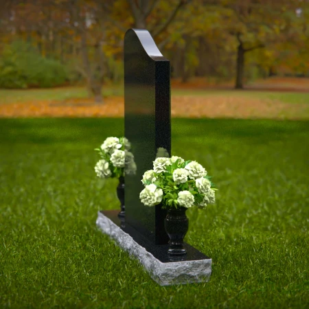 1323 - Modern Granite Headstone with Dual Flower Vases - 52