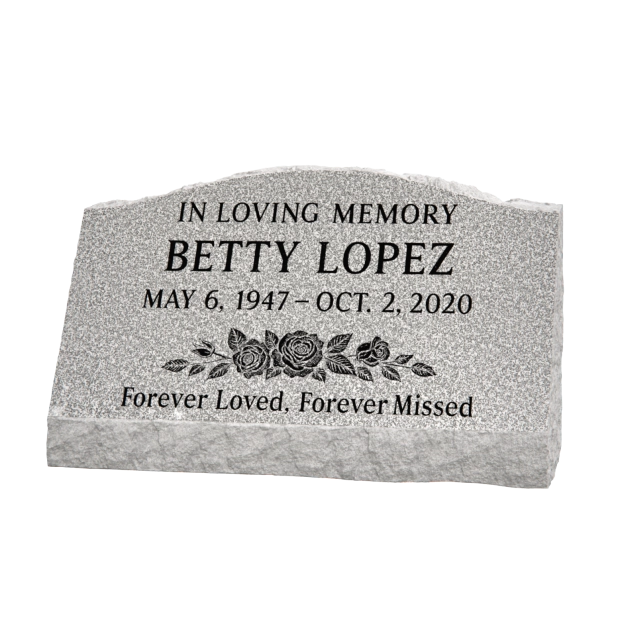 1301086 - Slant Granite Headstone With Engraved Rose Design