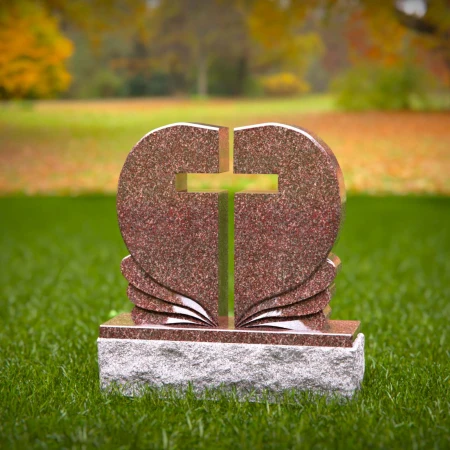 1395 - Heart-Shaped Christian Memorial Headstone with Cross Cutout