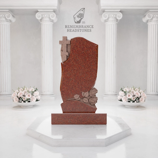 Luxury Orthodox Cross Granite Headstone with Roses