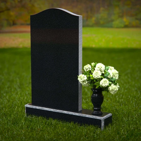 1291 - Granite Upright Headstone with Single Flower Vase and Curved Top - 8