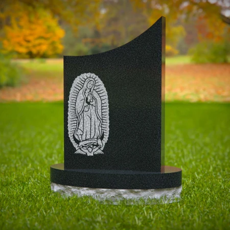 1578 - Black Granite Memorial Headstone with Virgin of Guadalupe Engraving