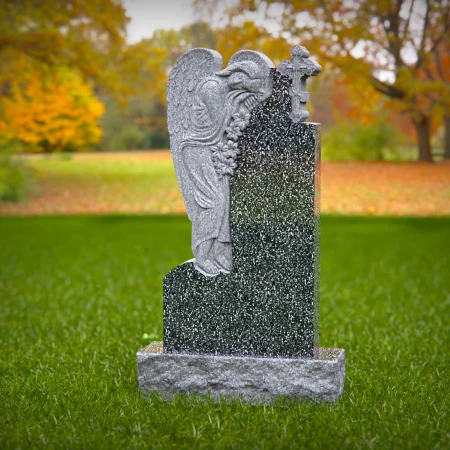 1520 - Granite Headstone with Angel and Cross Sculpture