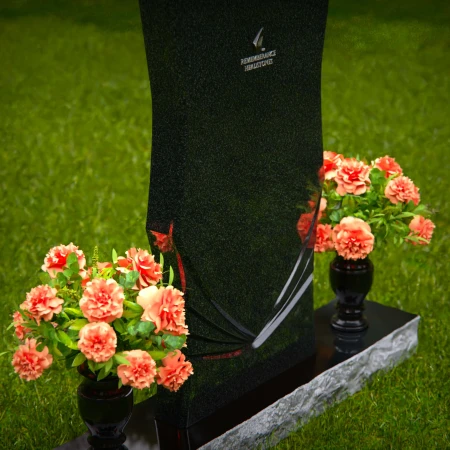 1293 - Elegant Granite Headstone with Unique Contours and Dual Flower Vases - 56