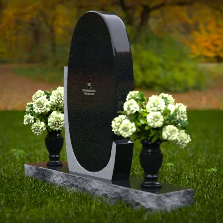 1266 - Elegant Oval Granite Headstone with Dual Floral Vases – A Timeless Memorial - 8