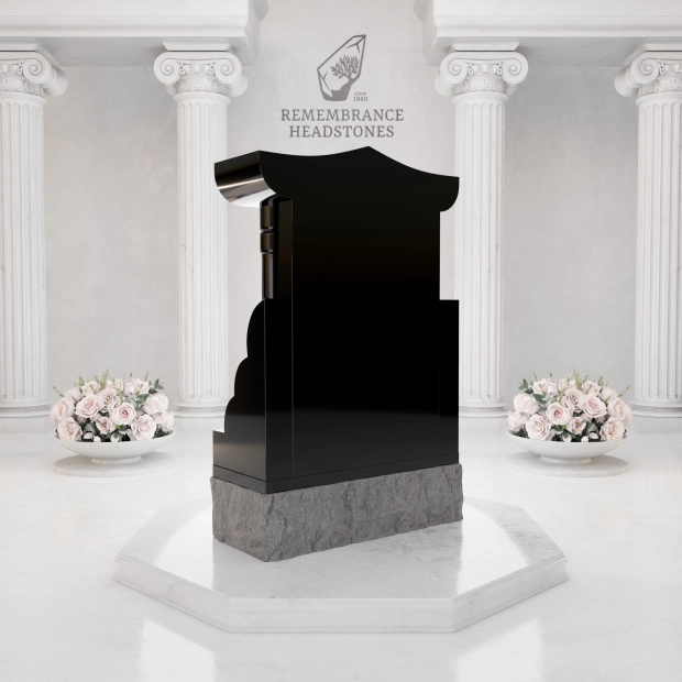 Lux Pagoda-Top Upright Granite Headstone with Columns & Shrine Niche