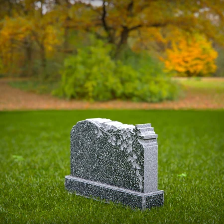 1544 - Classic Granite Headstone with Cross and Vine Leaf Engraving - 4