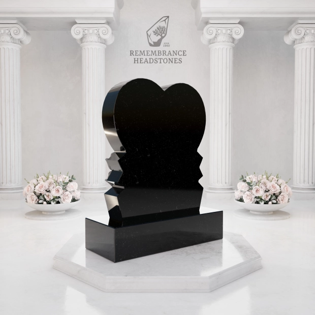Premium Heart Shape Memorial with Sculpted Tulips & Portrait Medallion