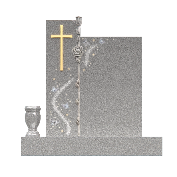 Luxury Upright Headstone with Cross, Rose Column & Heart Motif