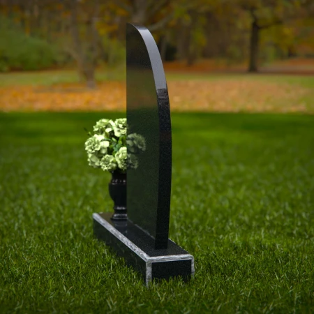 1260 - Modern Granite Headstone with Sleek Curved Design and Floral Vase – A Contemporary Memorial - 5