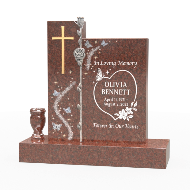 1205129 - Herzförmiges Denkmal mit Kreuz- und Schmetterlingsmotiven