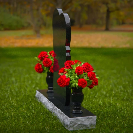 1277 - Unique Dual-Heart Granite Headstone with Twin Flower Vases - 52