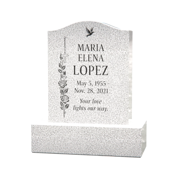 1201012 - Stehender Grabstein aus Granit mit religiösem Rosenkranz- und Rosendesign