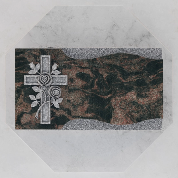 Luxury Firefighter Cross Flat Granite Grave Marker with Roses