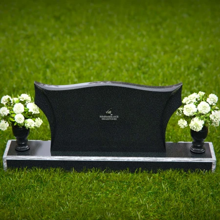 1263 - Elegant Granite Headstone with Sculpted Wave Design and Dual Floral Vases – A Stunning Memorial