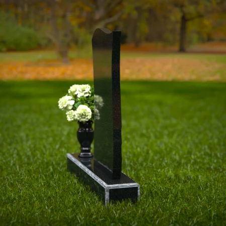 1363 - Modern Waved Granite Headstone with Elegant Carved Accents - 49