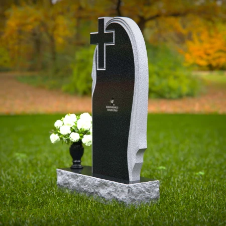 1371 - Graceful Asymmetrical Granite Headstone with Cross – A Symbol of Faith and Remembrance - 49