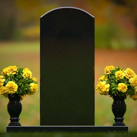 1255 - Timeless Granite Headstone with Polished Finish and Floral Vase Accents – A Perfect Memorial Tribute