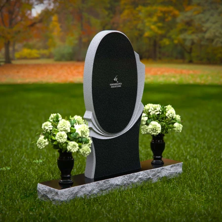 1359 - Modern Oval Granite Headstone with Layered Base - 50