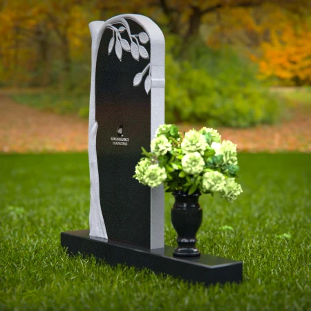 1264 - Granite Headstone with Elegant Tree Design and Floral Vase – A Symbol of Growth and Remembrance - 8