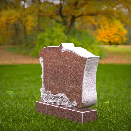 1514 - Granite Headstone with Hand-Carved Rose and Scroll Design - 2