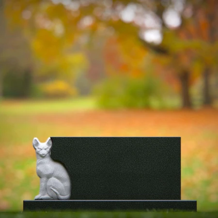 1456 - Elegant Black Granite Pet Memorial Headstone with Cat Sculpture - 5