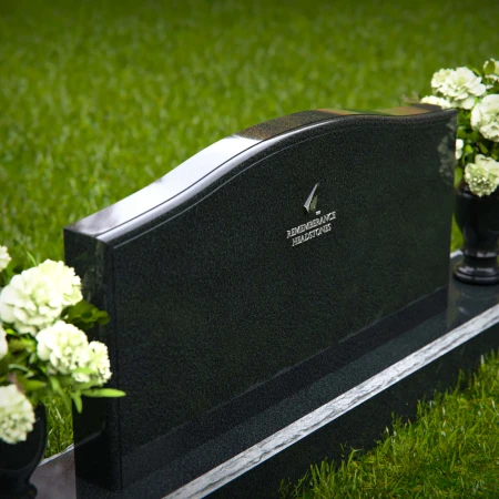 1284 - Elegant Granite Headstone with Dual Vases and Waved Top - 17