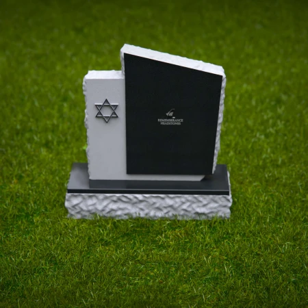 1256 - Unique Two-Tone Granite Headstone with Star of David Accent – Elegant Memorial Design - 40