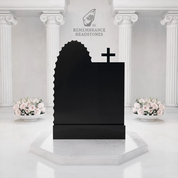  Premium Upright Granite Headstone — Guadalupe Relief & Cross