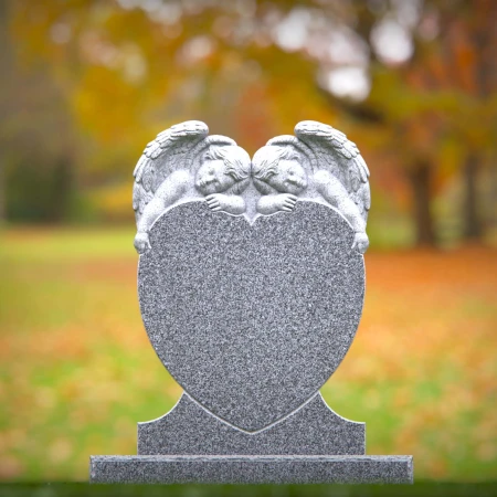 1451 - Twin Angel Heart Memorial Headstone - 6