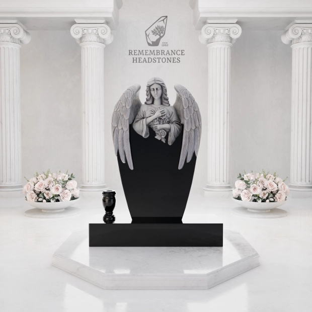 Luxury Upright Granite Headstone — Angel Embrace