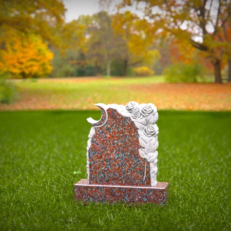 1473 - Granite Headstone with Crescent Moon and Rose Carving