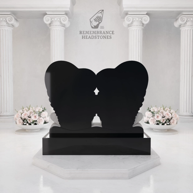 Luxury Double Heart Memorial with Eternal Swans