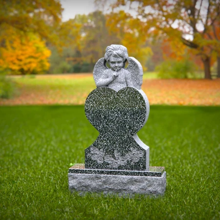 1450 - Angel Heart Memorial Headstone with Floral Carving