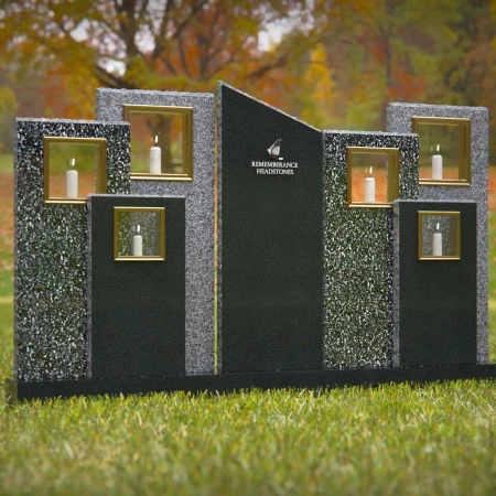 1250 - Modern Multi-Panel Granite Headstone with Candle Display  - 2