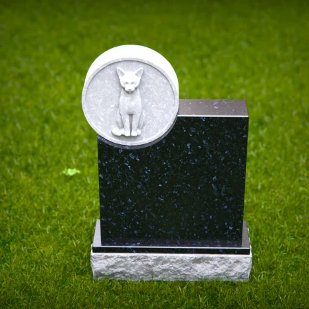 1458 - Elegant Black Granite Cat Memorial Headstone with 3D Cat Relief - 1