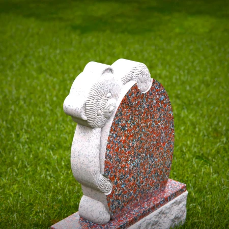 1455 - Teddy Bear Child Memorial Headstone in Red Granite - 1