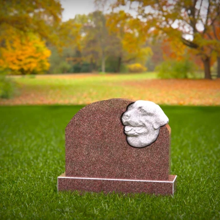 1462 - Brown Granite Dog Memorial Headstone with Carved Dog Portrait