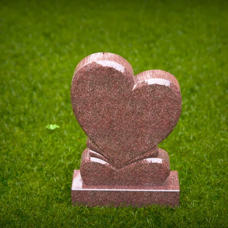 1488 - Elegant Red Granite Double Heart Memorial Headstone - 6