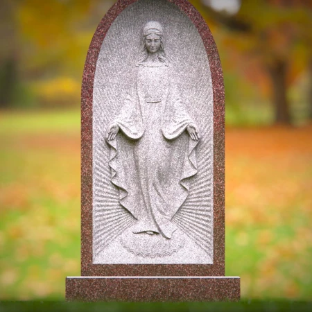 1521 - Granite Headstone with Virgin Mary Engraving - 8