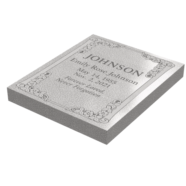 1601154 - Granite Half Ledger with Engraved Floral Border