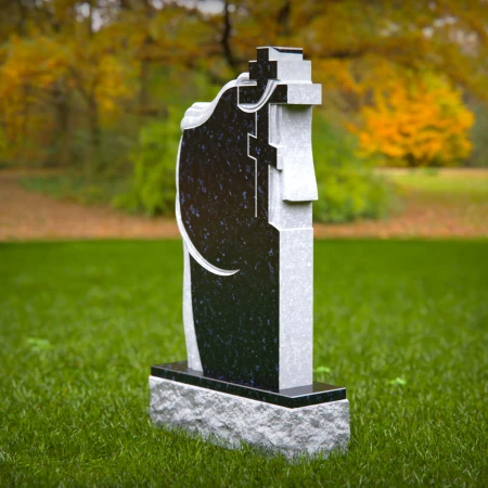 1510 - Granite Memorial Headstone with Dual Cross and Draped Design - 8