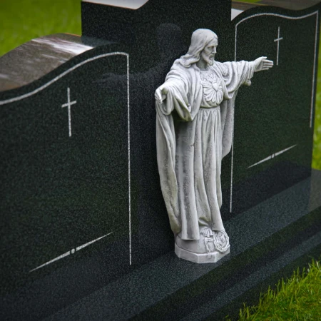 1618 - Double Memorial Headstone with Jesus Christ Statue - 6