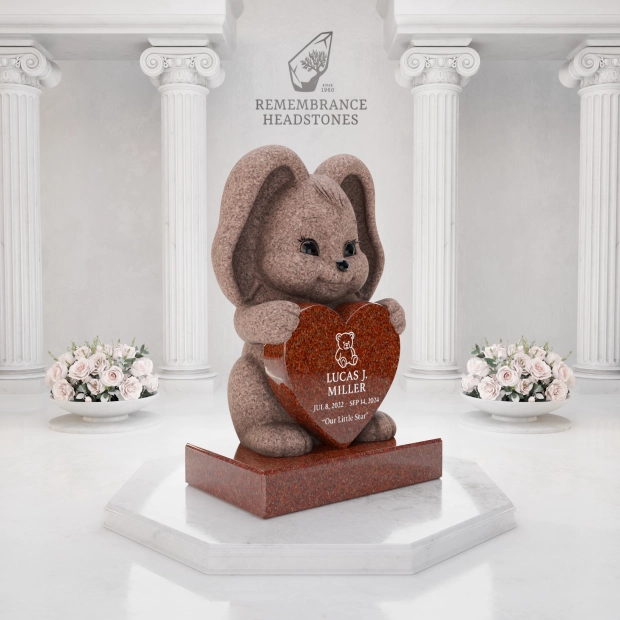 Luxury Bunny Child Granite Memorial with Heart Plaque