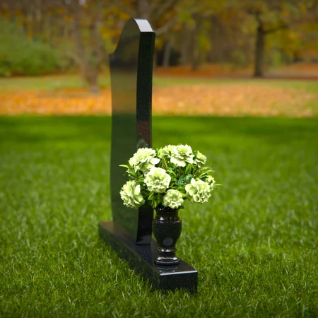 1317 - Contemporary Granite Headstone with Unique Curved Design and Vase - 56